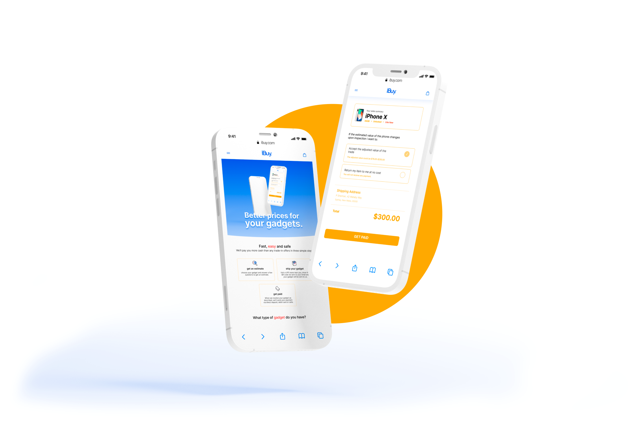 Phone mockups with iBuy page